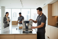Professional delivering and setting up a coffee machine rental
